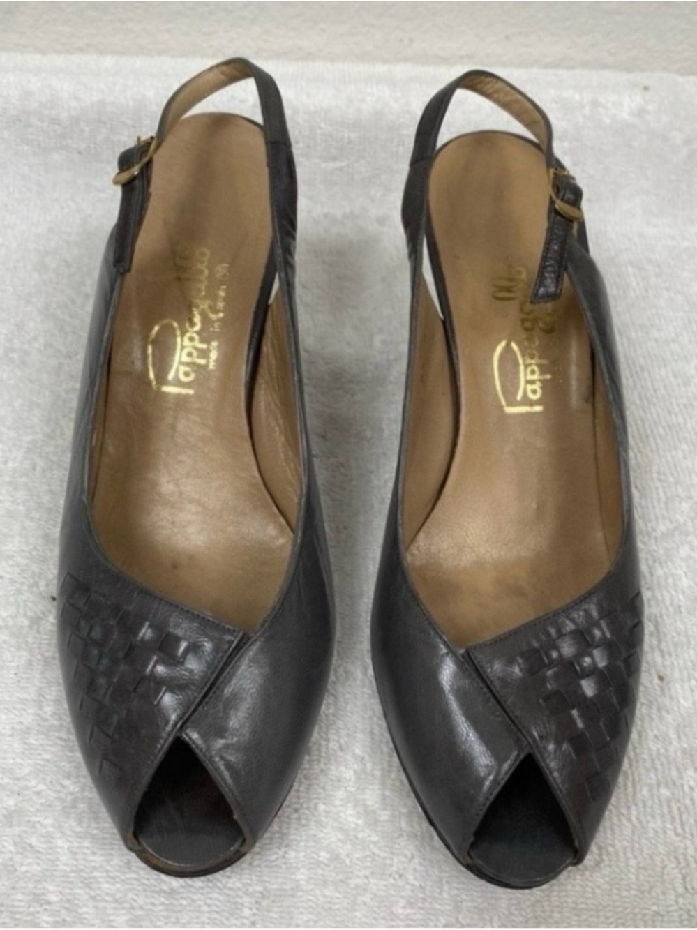 Vintage Pappagallo Womens Gray Leather Peep Toe Sling Back Heel Size 6.5 Classic